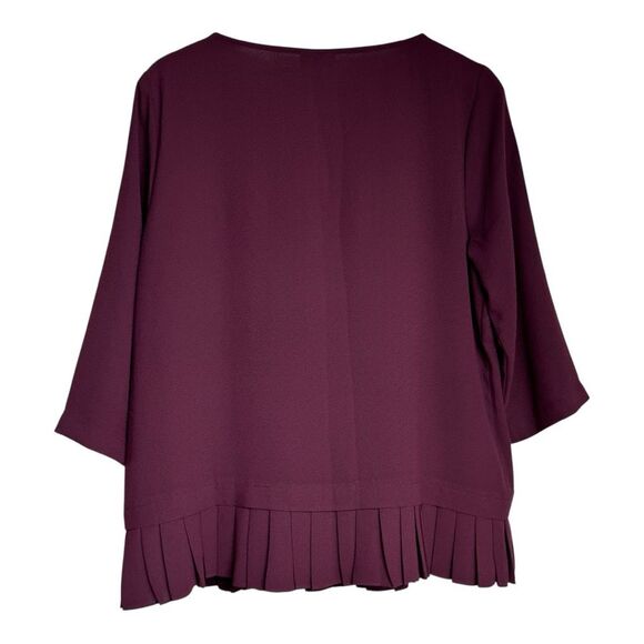 J Jill Burgundy pleated peplum top with 3/4 sleeves #peplumtop #burgundy Medium - Picture 3 of 7